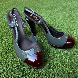 Chanel patent leather slingback heels